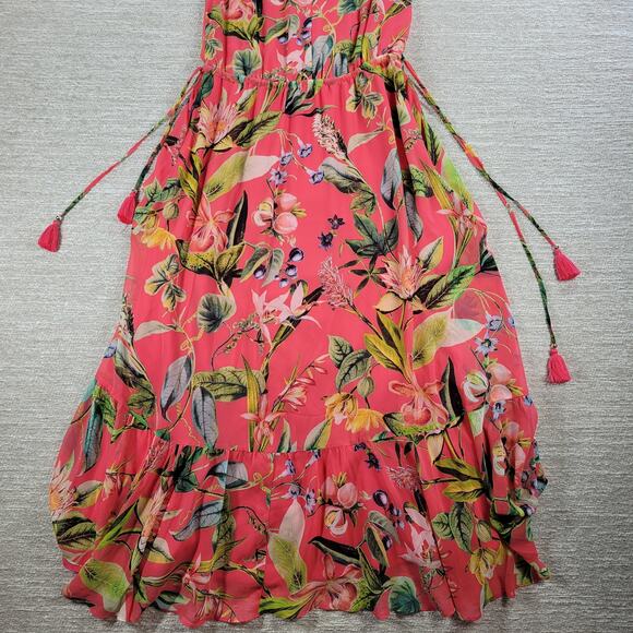 Chicos Maxi Dress Womens 0 Pink Tropical Floral Tassels Lined Swing Flowy - Picture 10 of 16